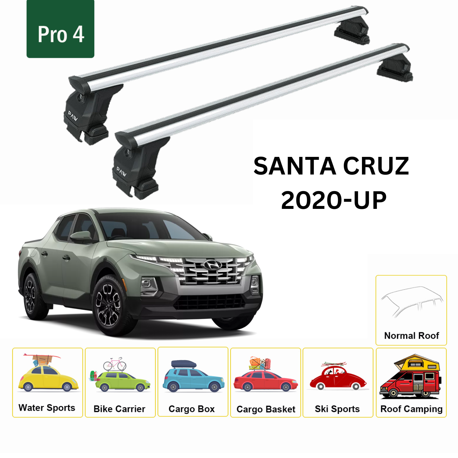 For Hyundai Santa Cruz 2020-Up Roof Rack Cross Bars Normal Roof Alu Silver