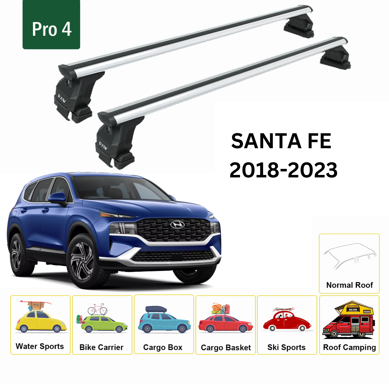 For Hyundai Santa Fe 2018-23 Roof Rack Cross Bars Normal Roof Alu Silver - 0