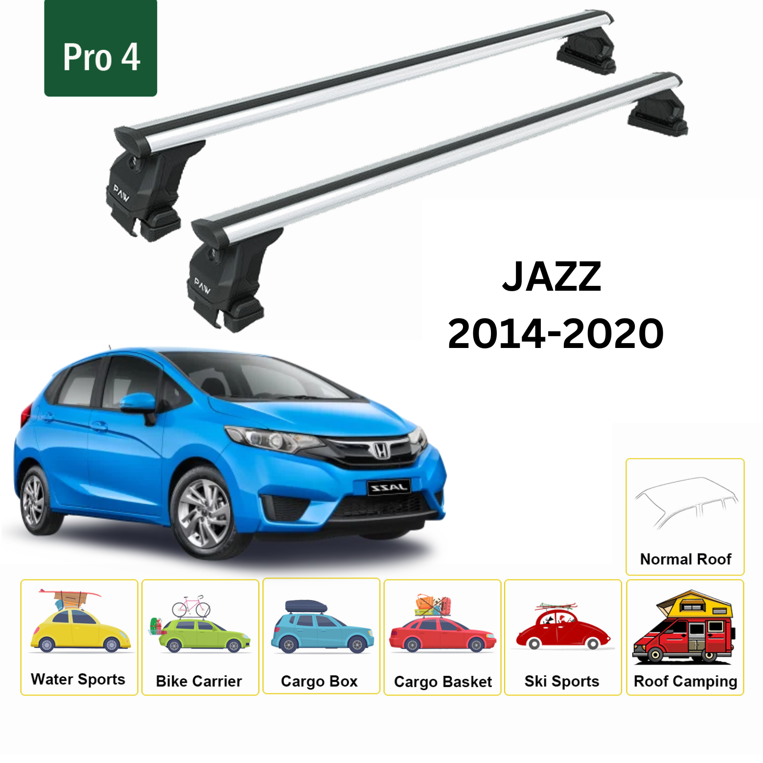 For Honda Jazz 2014-20 Roof Rack Cross Bars Metal Bracket Normal Roof Alu Silver - 0