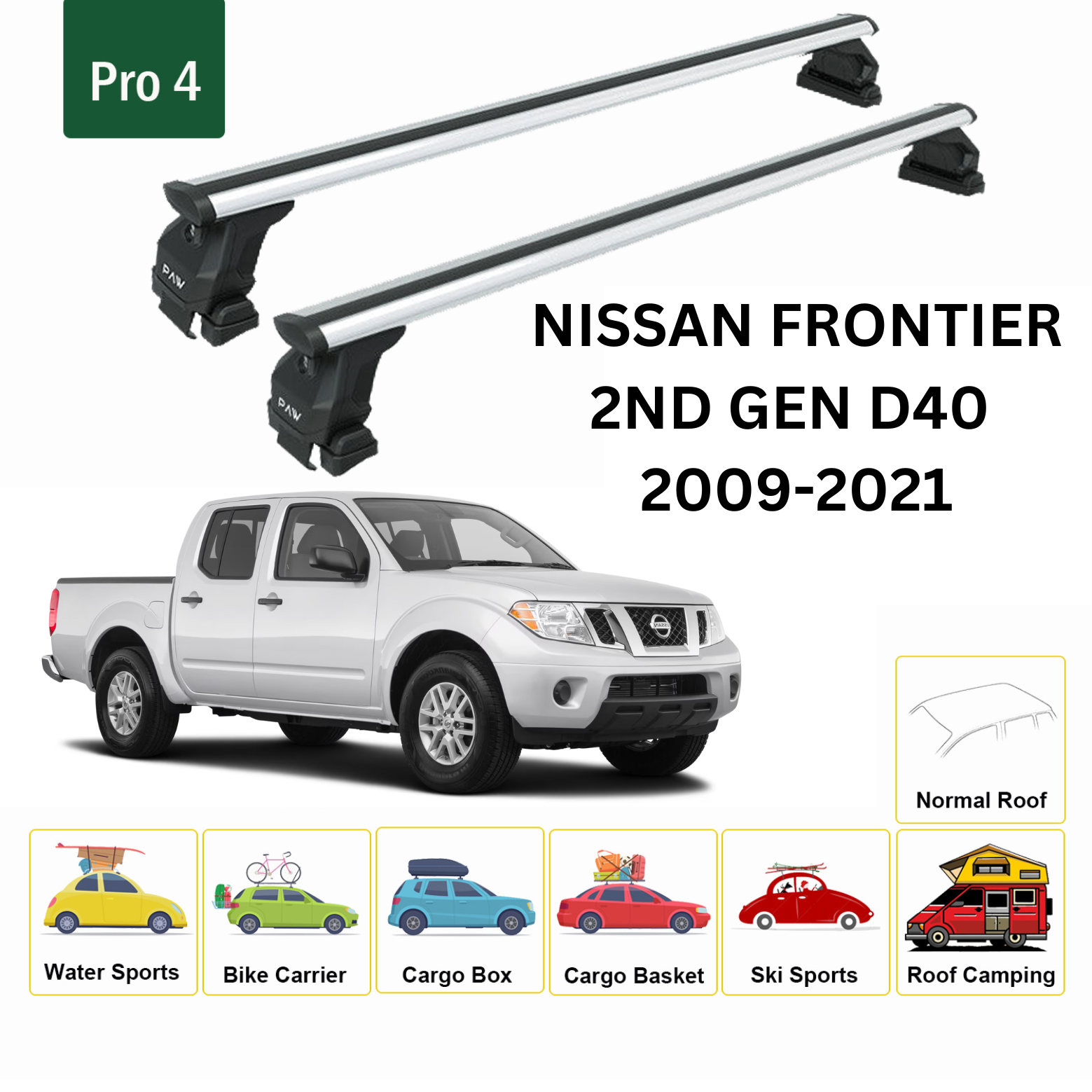 For Nissan Frontier 2009-21 Roof Rack Cross Bars Metal Bracket Normal Roof Alu Silver