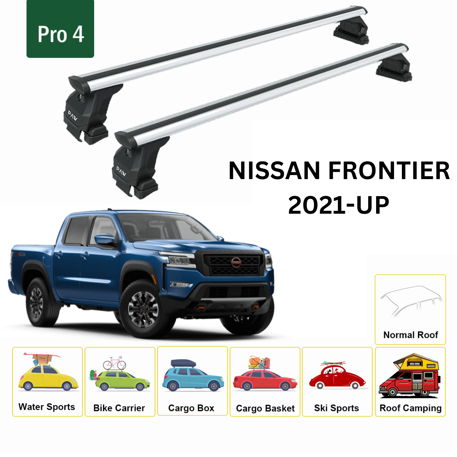 For Nissan Frontier D41 2021-Up Roof Rack Cross Bars Metal Bracket Normal Roof Alu Silver