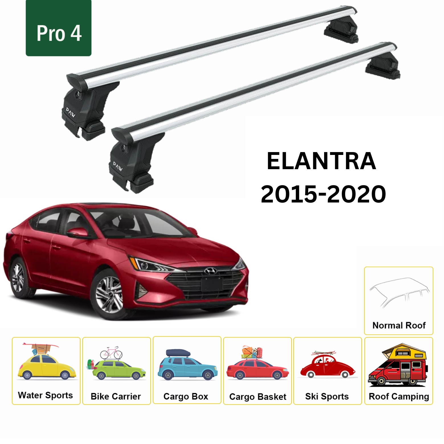 For Hyundai Elantra 2015-2020 Roof Rack Cross Bars Normal Roof Alu Silver