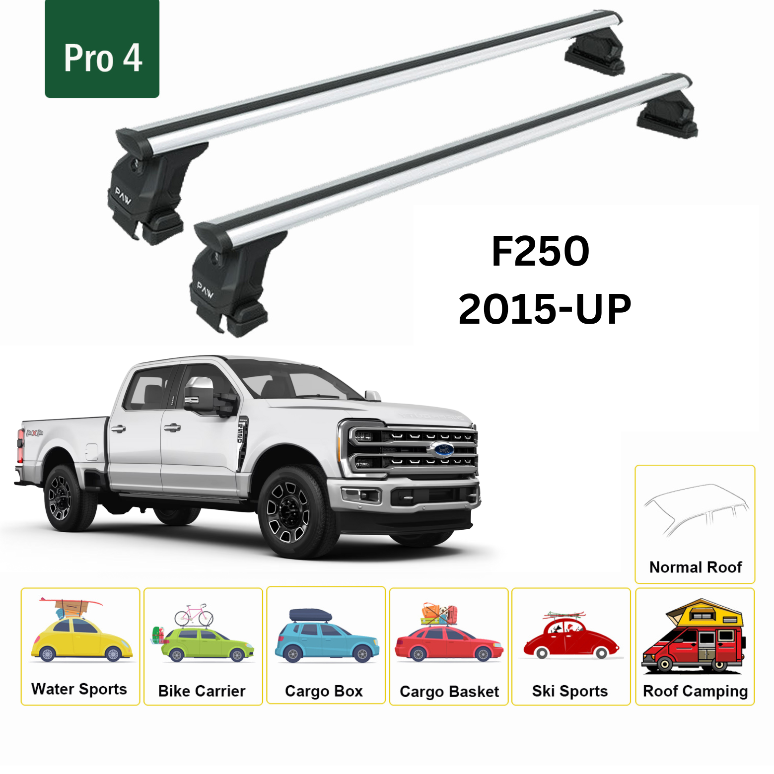 For Ford F250 2015-Up Roof Rack Cross Bars Normal Roof Alu Silver - 0