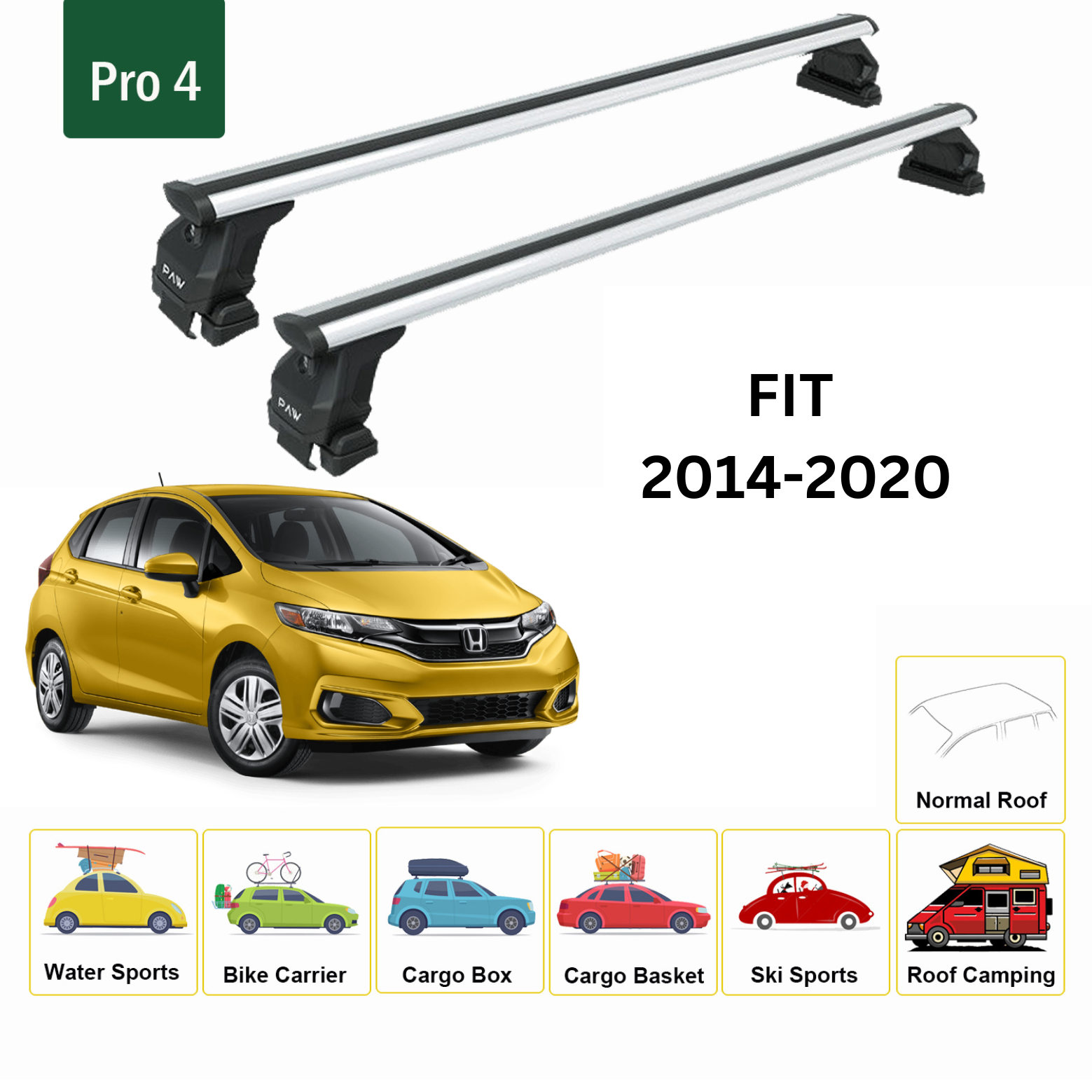 Für Honda Fit Dachträgersystem, Aluminium-Querstange, Metallhalterung, abschließbar, Silber 2014–2020  - 0