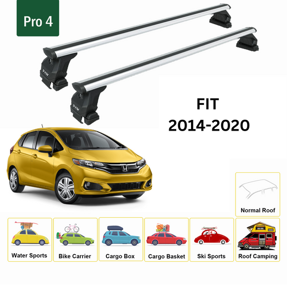 Für Honda Fit Dachträgersystem, Aluminium-Querstange, Metallhalterung, abschließbar, Silber 2014–2020 