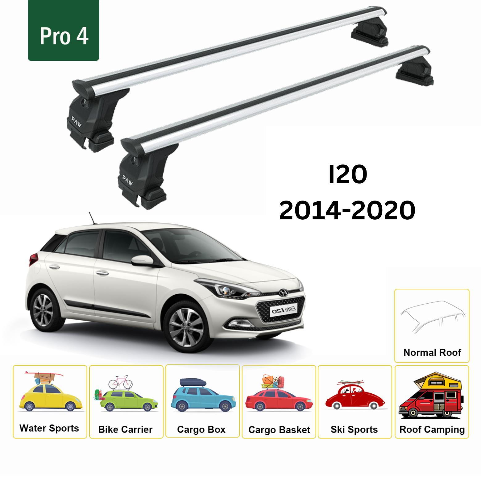 For Hyundai I20 2014-2020 Roof Rack Cross Bars Normal Roof Alu Silver - 0