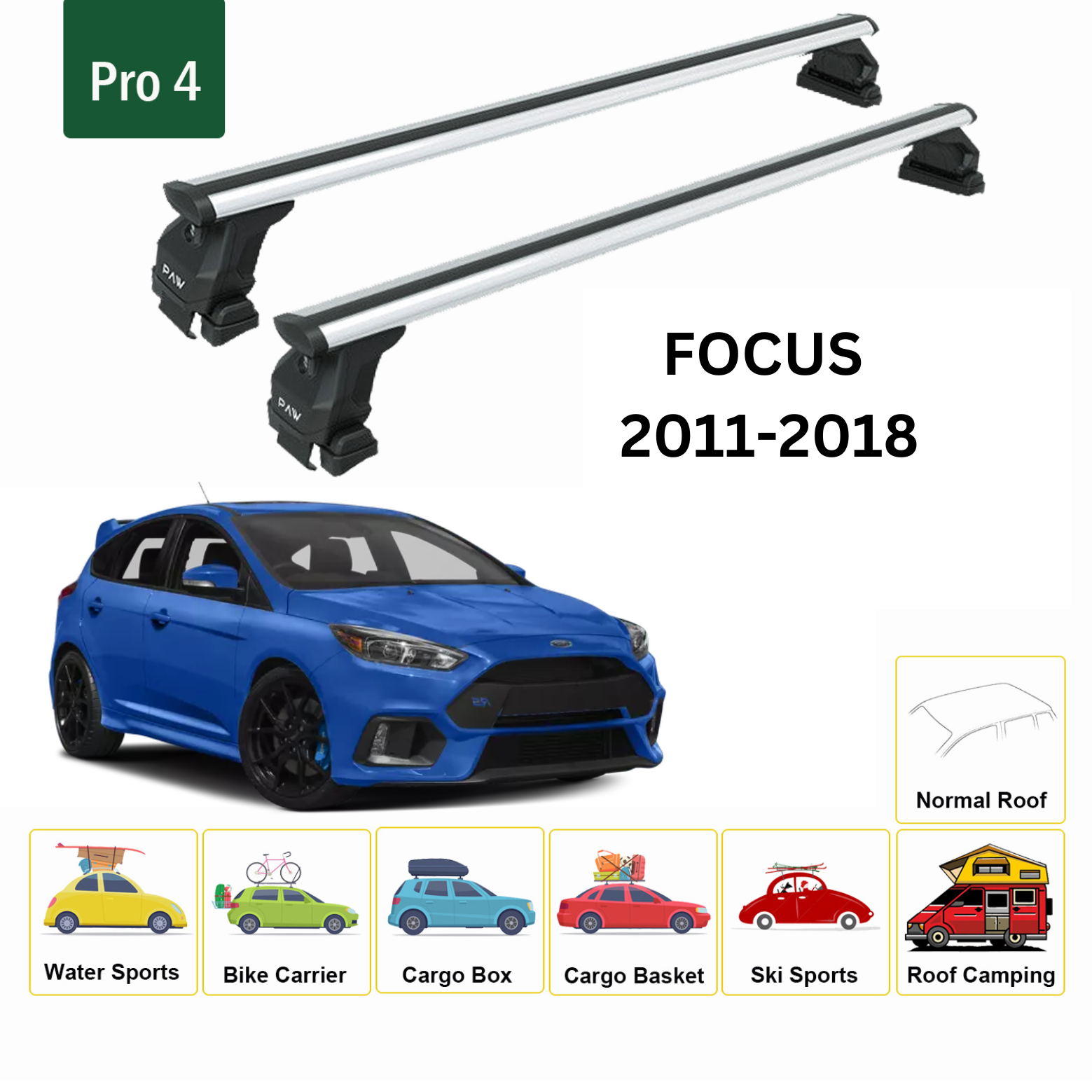 For Ford Focus HB (C346) 2011-18 Roof Rack Cross Bars Normal Roof Alu Silver - 0