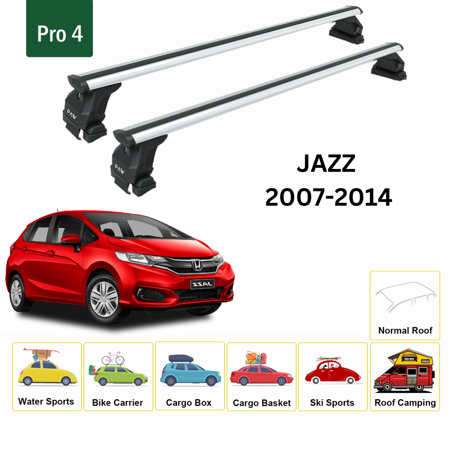 Für Honda Jazz 2007–2014 Dachträgersystem, Aluminium-Querstange, Metallhalterung, abschließbar, Silber  - 0