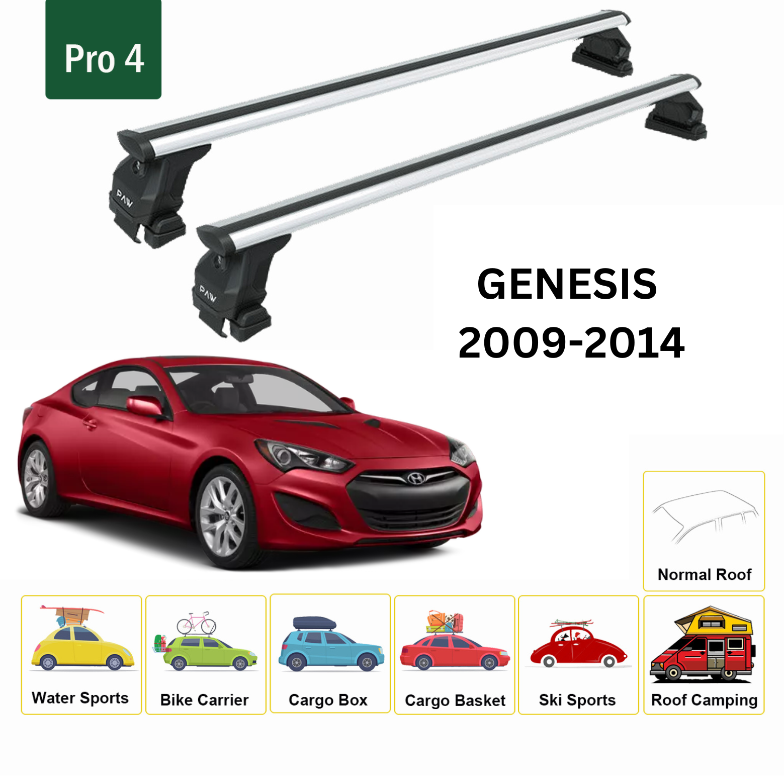 For Hyundai Genesis 2009-2014 Roof Rack Cross Bars Normal Roof Alu Silver - 0