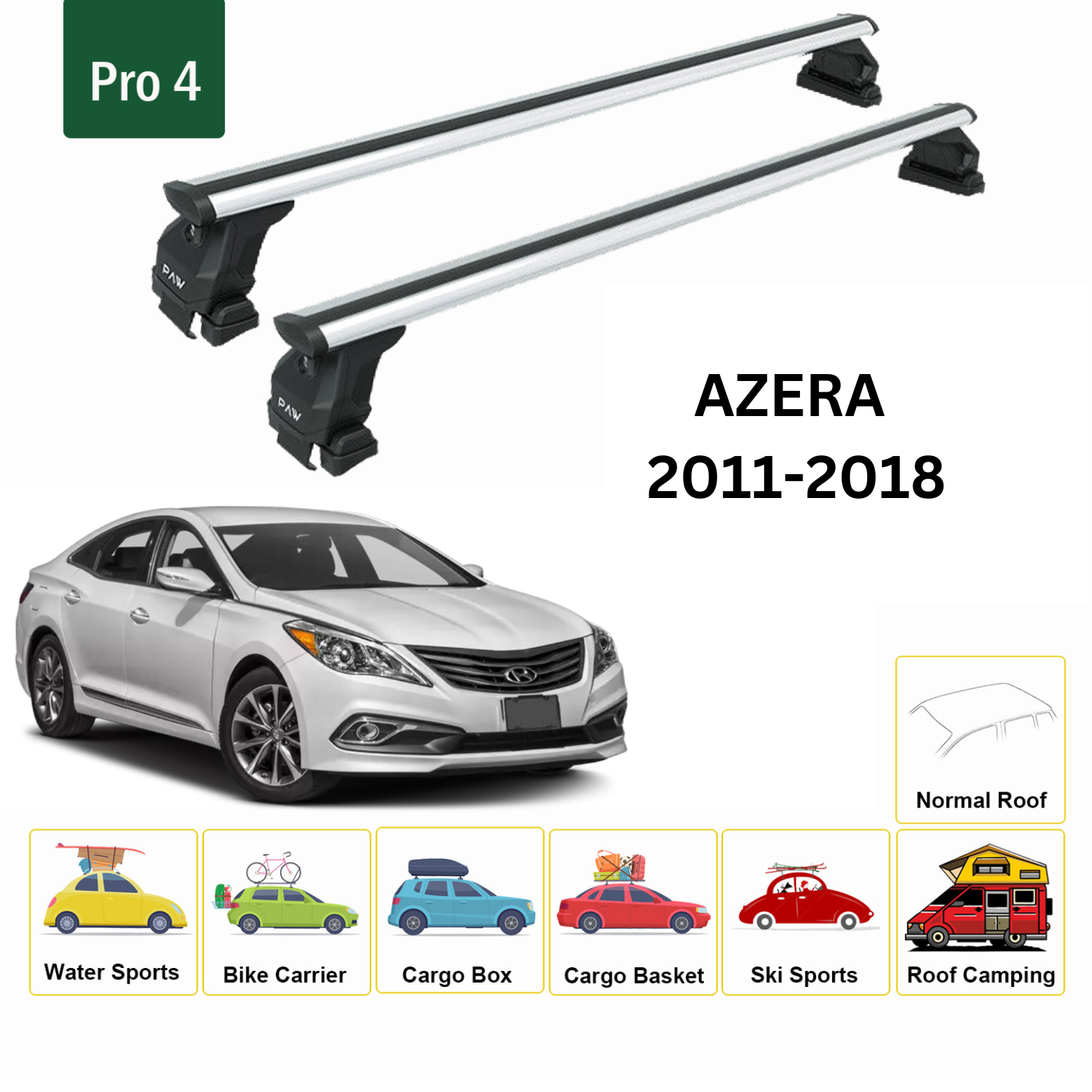 For Hyundai Azera 2011-18 Roof Rack Cross Bars Normal Roof Alu Silver