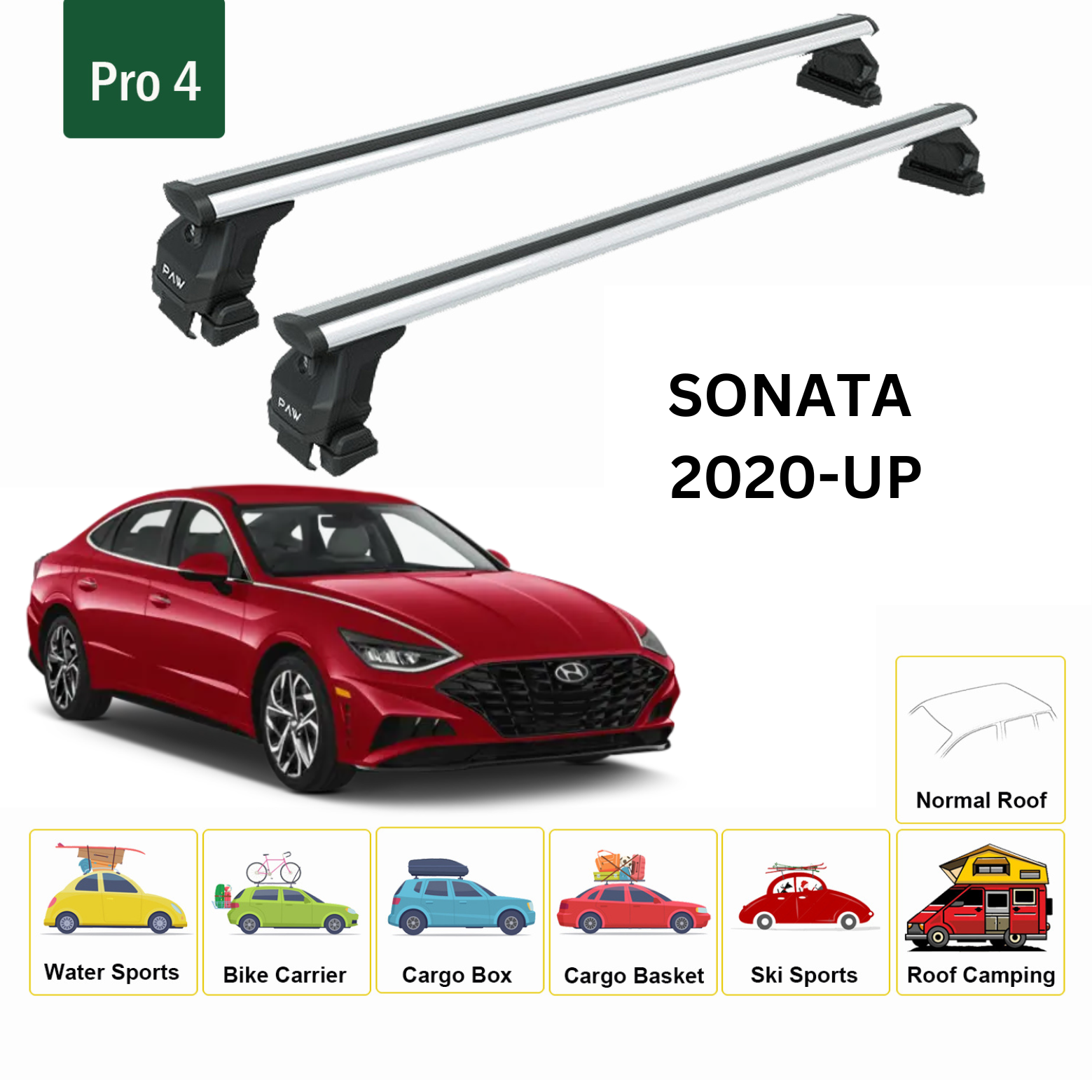 For Hyundai Sonata 2020-Up Roof Rack Cross Bars Normal Roof Alu Silver - 0