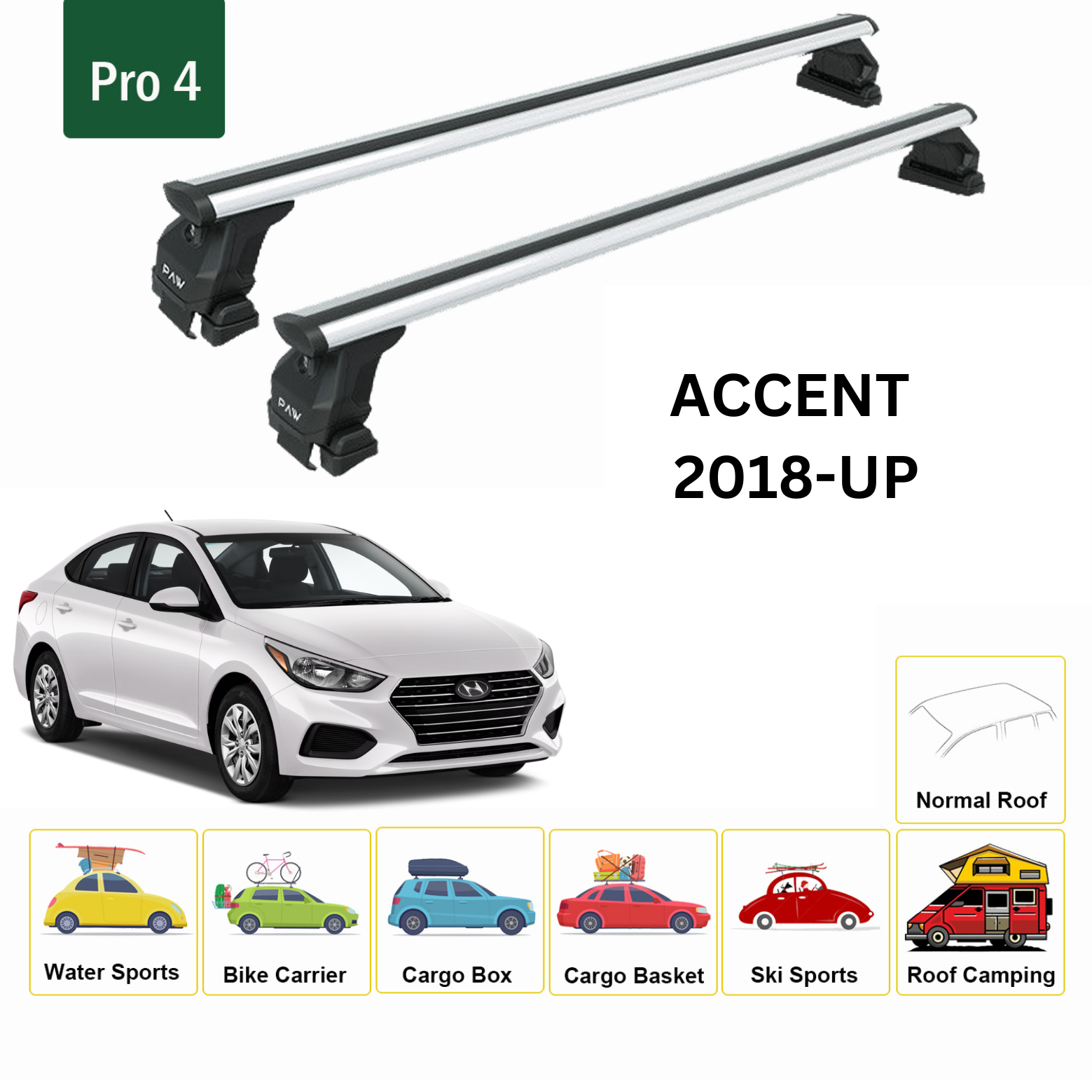 For Hyundai Accent 2018-Up Roof Rack Cross Bars Normal Roof Alu Silver