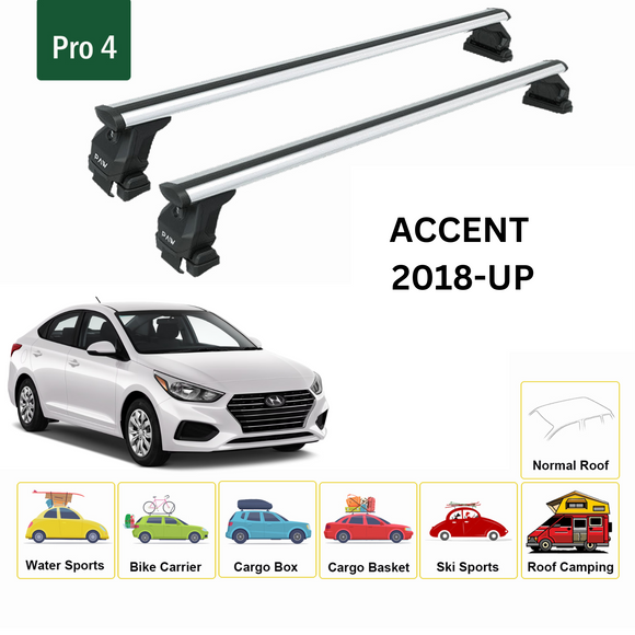 For Hyundai Accent 2018-2025 Roof Rack Cross Bars Normal Roof Alu Silver