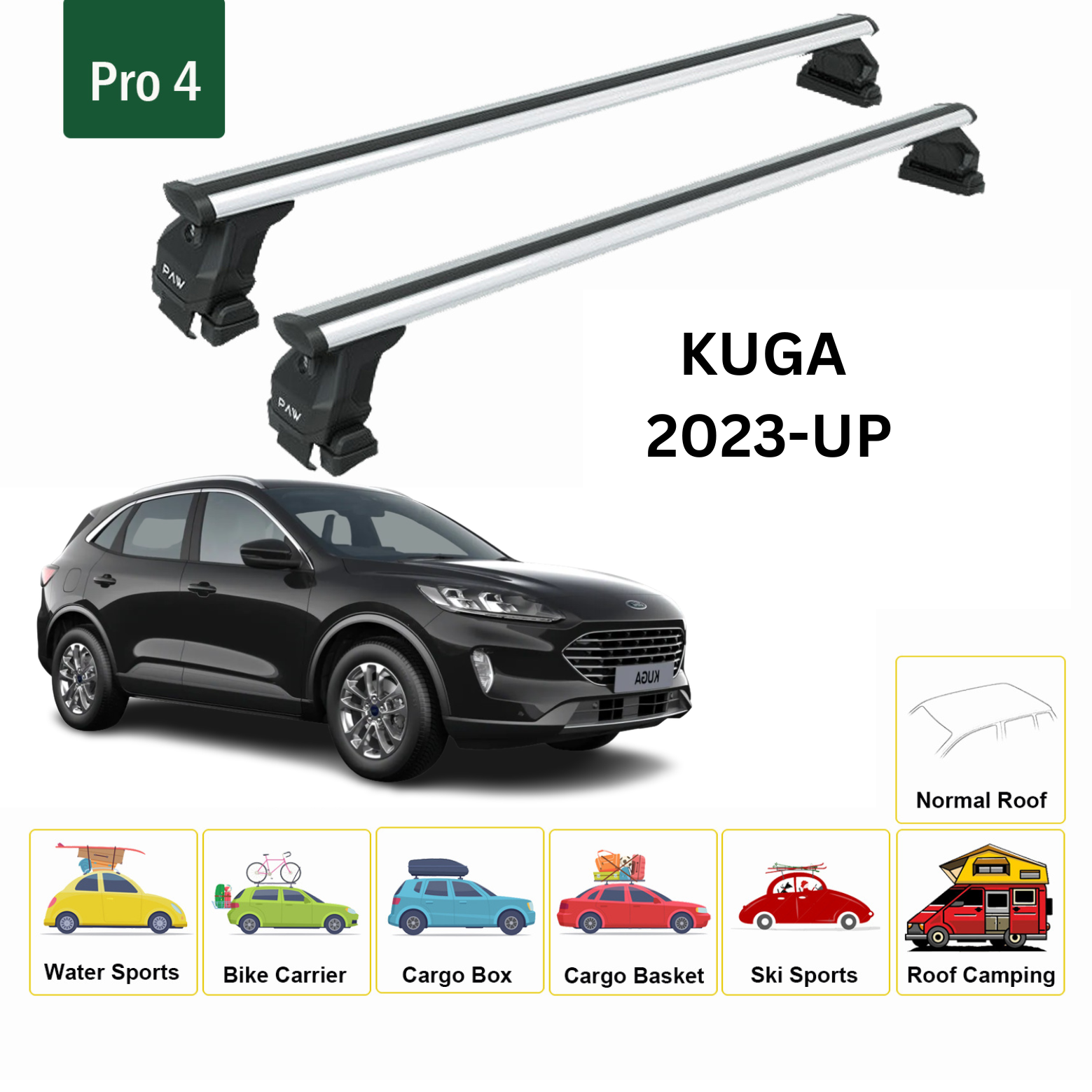For Ford Kuga (CX482) 2020-Up Roof Rack Cross Bars Normal Roof Alu Silver