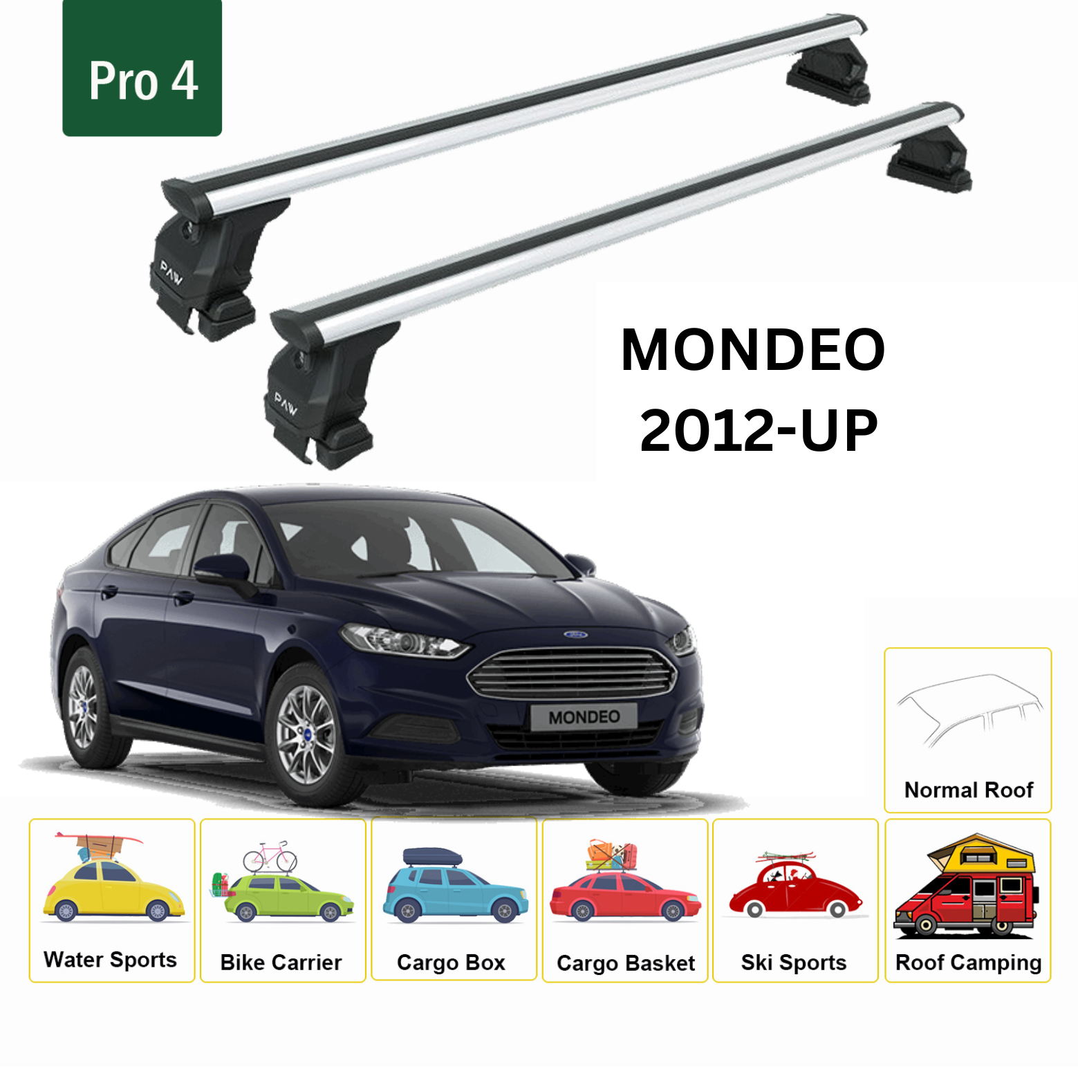 For Ford Mondeo 2012-Up Roof Rack Cross Bars Normal Roof Alu Silver