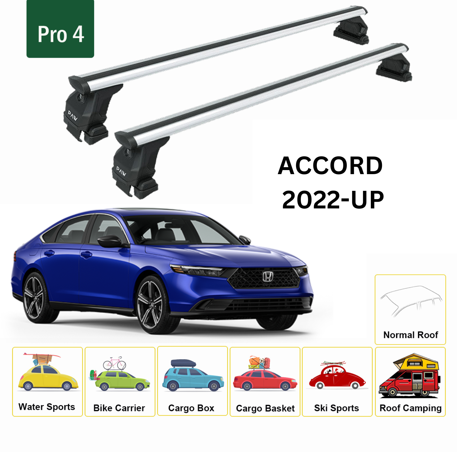 For Honda Accord 2022-Up Roof Rack Cross Bars Metal Bracket Normal Roof Alu Silver - 0
