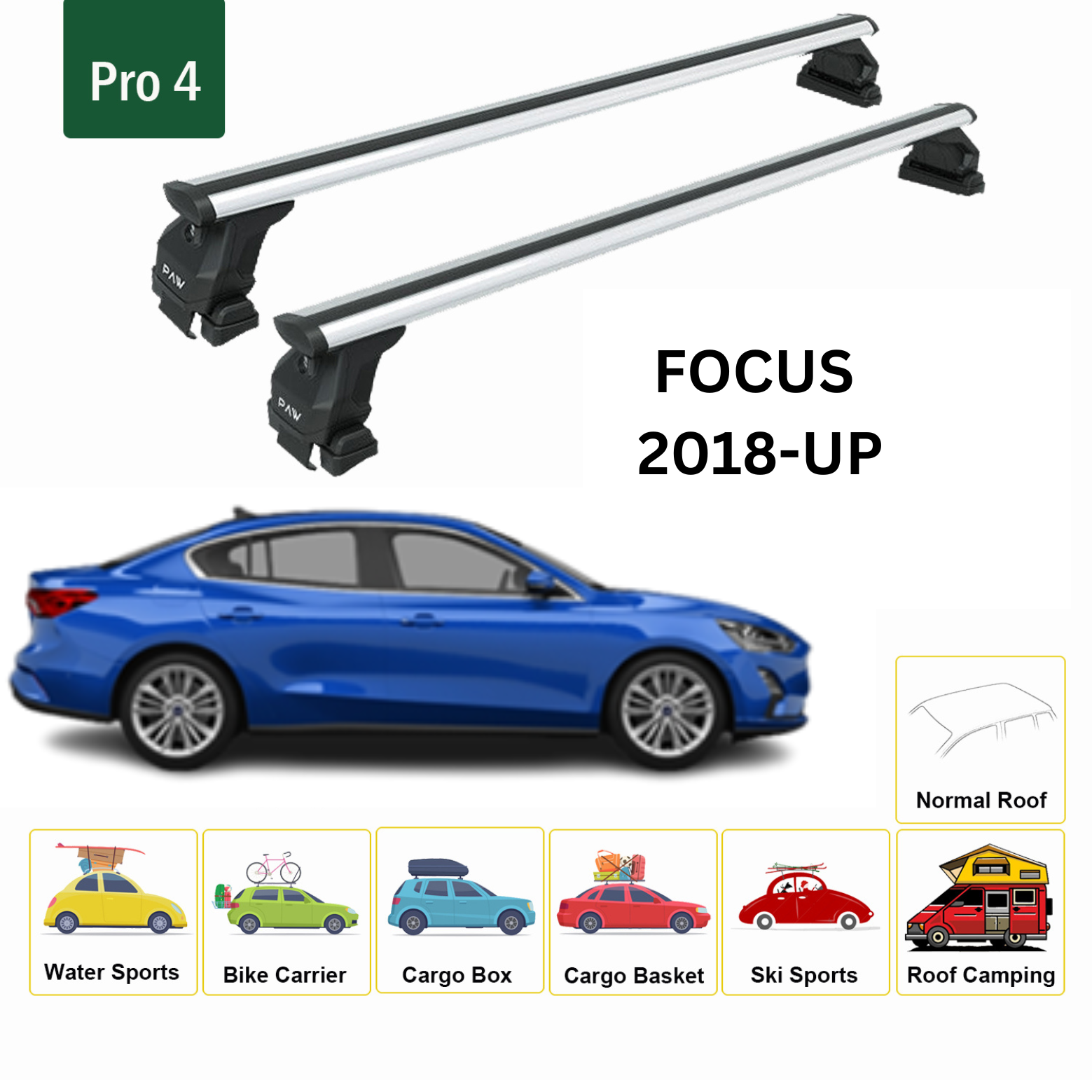 For Ford Focus Sedan (C519) 2018-Up Roof Rack Cross Bars Normal Roof Alu Silver - 0