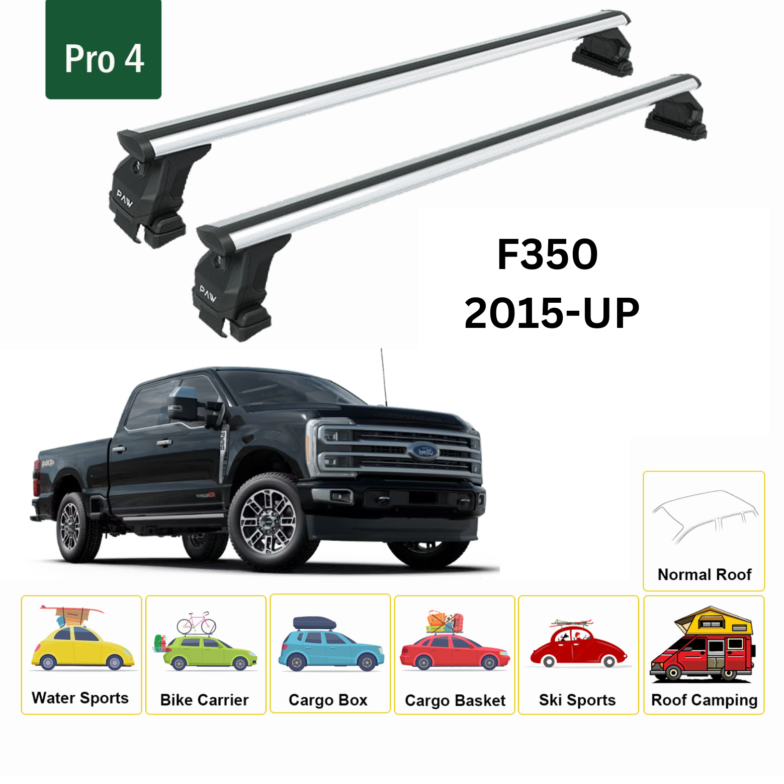 For Ford F350 2015-Up Roof Rack Cross Bars Normal Roof Alu Silver