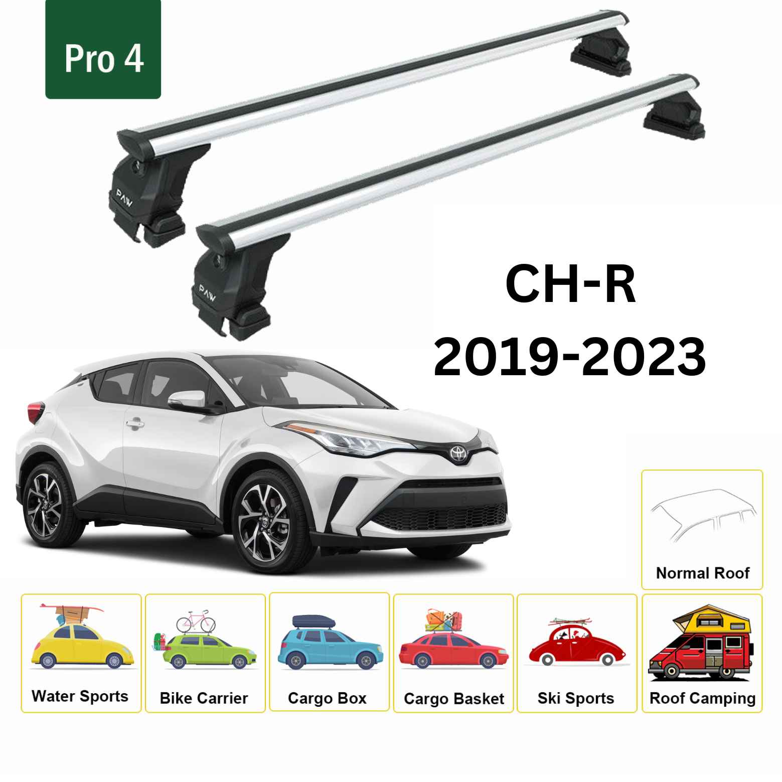 For Toyota CH-R Roof Rack Cross Bars Normal Roof Alu Silver 2019-23