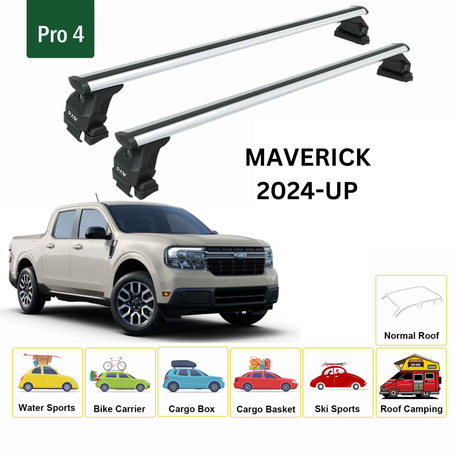 Für Ford Maverick 2020-Up Dachträgersystem, Aluminium-Querstange, Metallhalterung, abschließbar, Silber