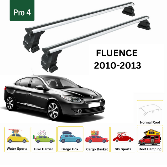 For Renault Fluence 2010-2013 Roof Rack System, Aluminium Cross Bar, Normal Roof, Silver