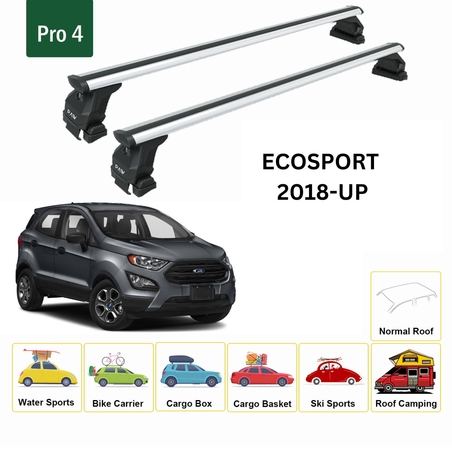 For Ford Ecosport B515 Roof Rack Cross Bars Normal Roof Alu Silver 2018-Up - 0