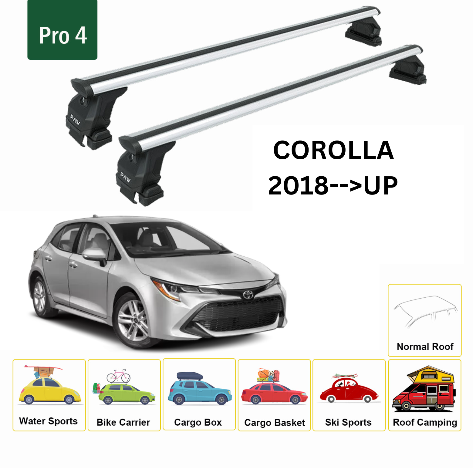 For Toyota Corolla Hatchback 2018-Up Roof Rack Cross Bars Normal Roof Alu Silver - 0