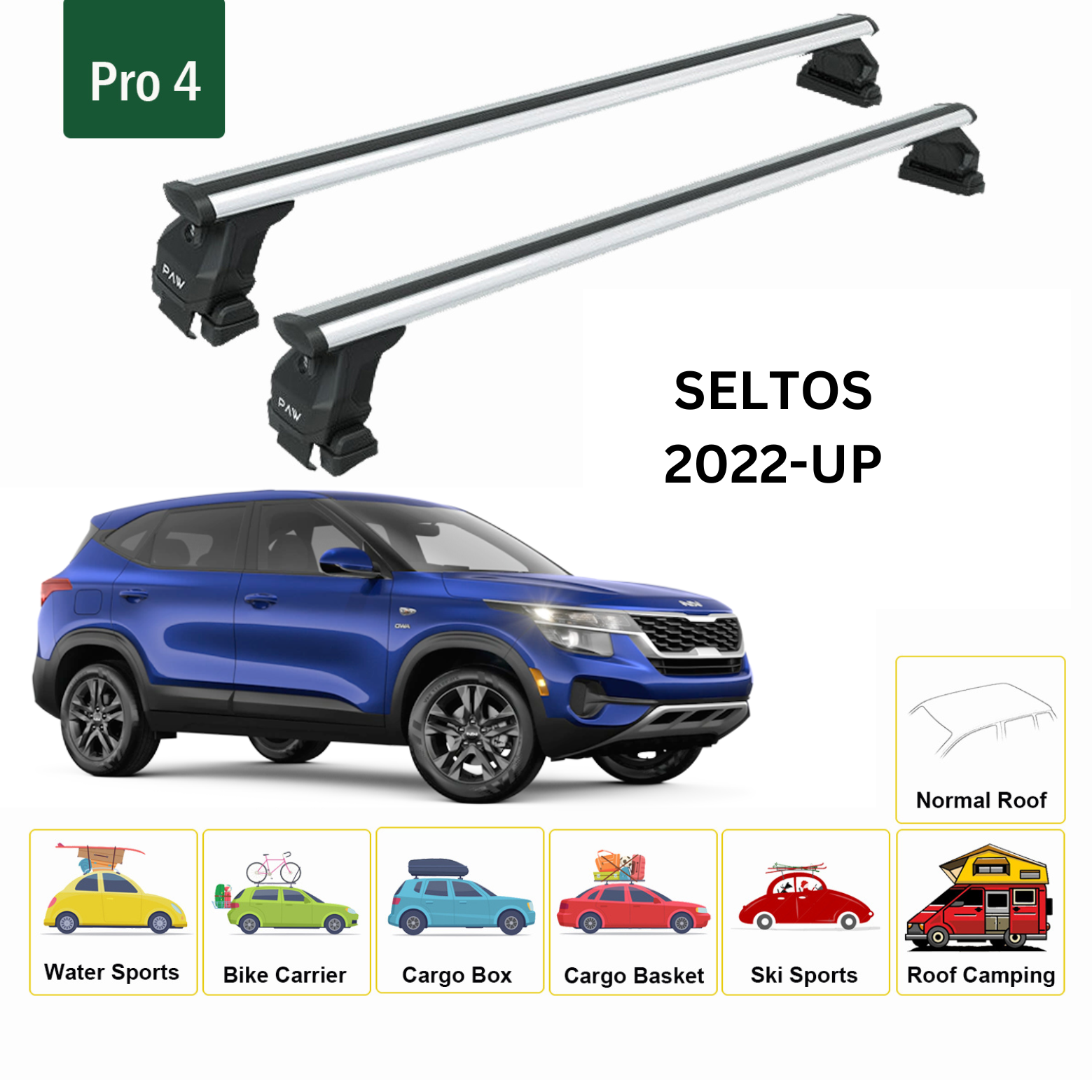 For Kia Seltos LX 2022-Up Roof Rack Cross Bars Normal Roof Alu Silver - 0
