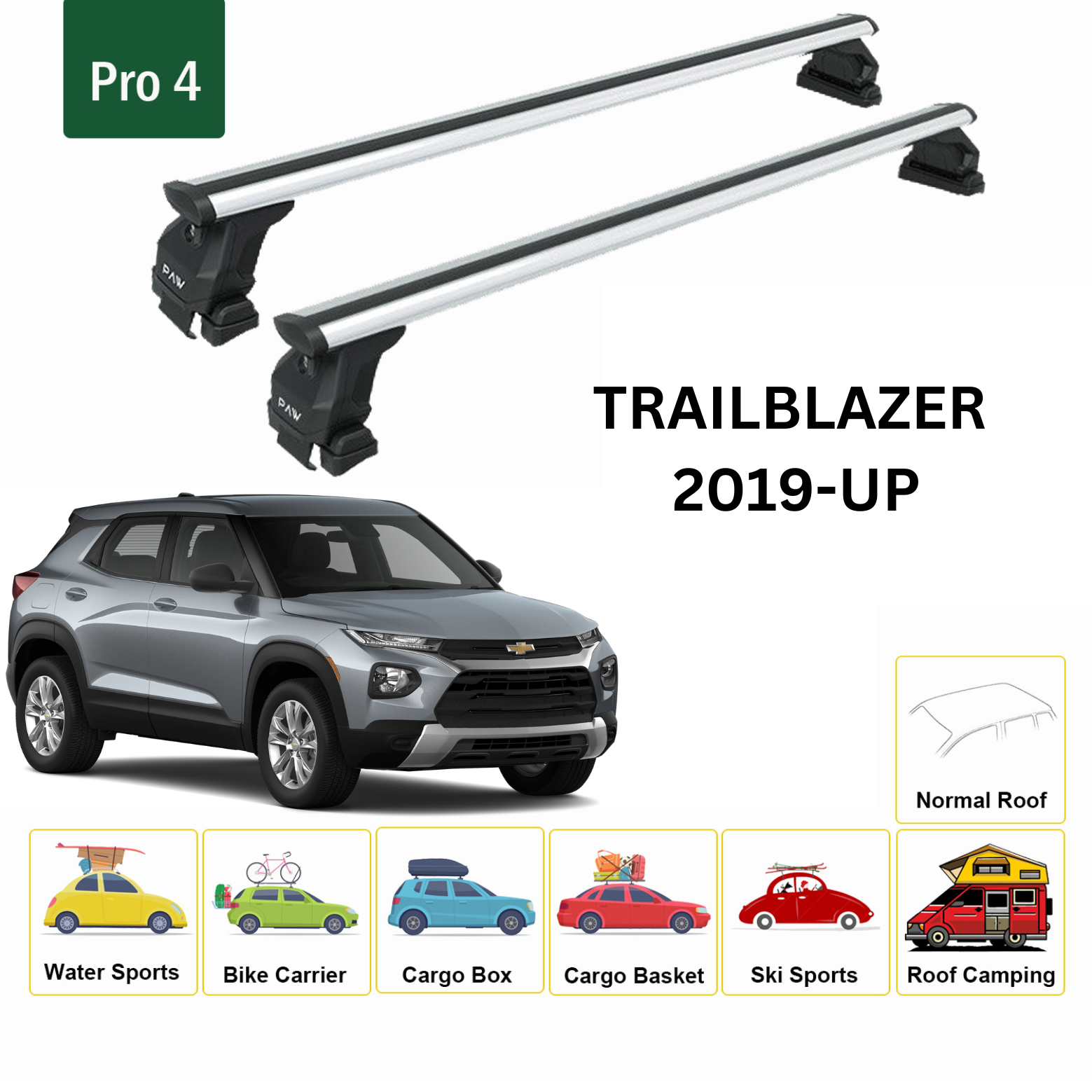 For Chevrolet Trailblazer 2019-Up Roof Rack Cross Bars Metal Bracket Normal Roof Alu Silver