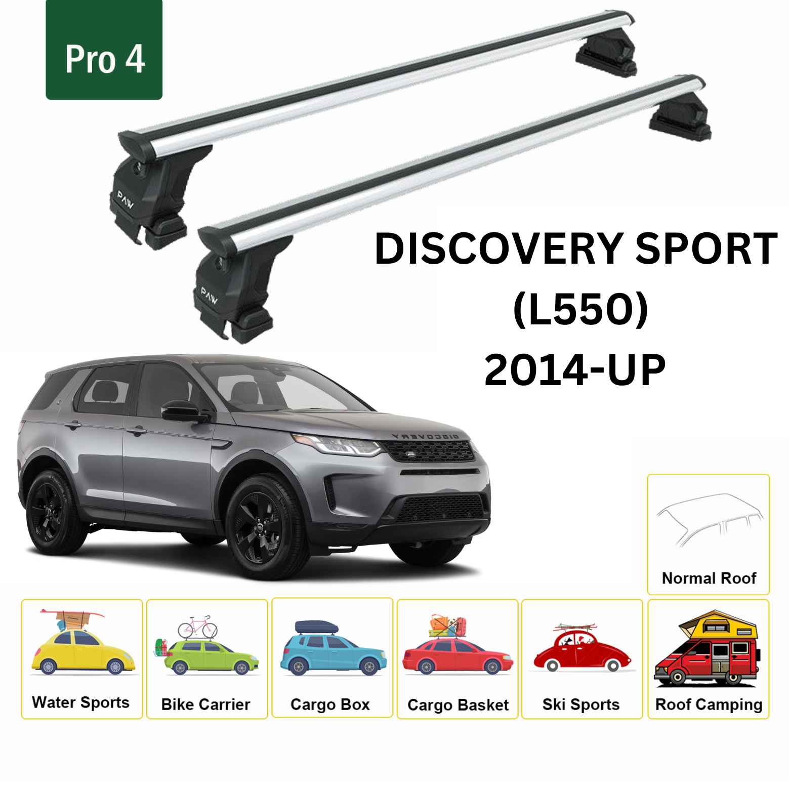 For Land Rover Discovery Sport 2015-Up Roof Rack Cross Bars Normal Roof Alu Silver - 0