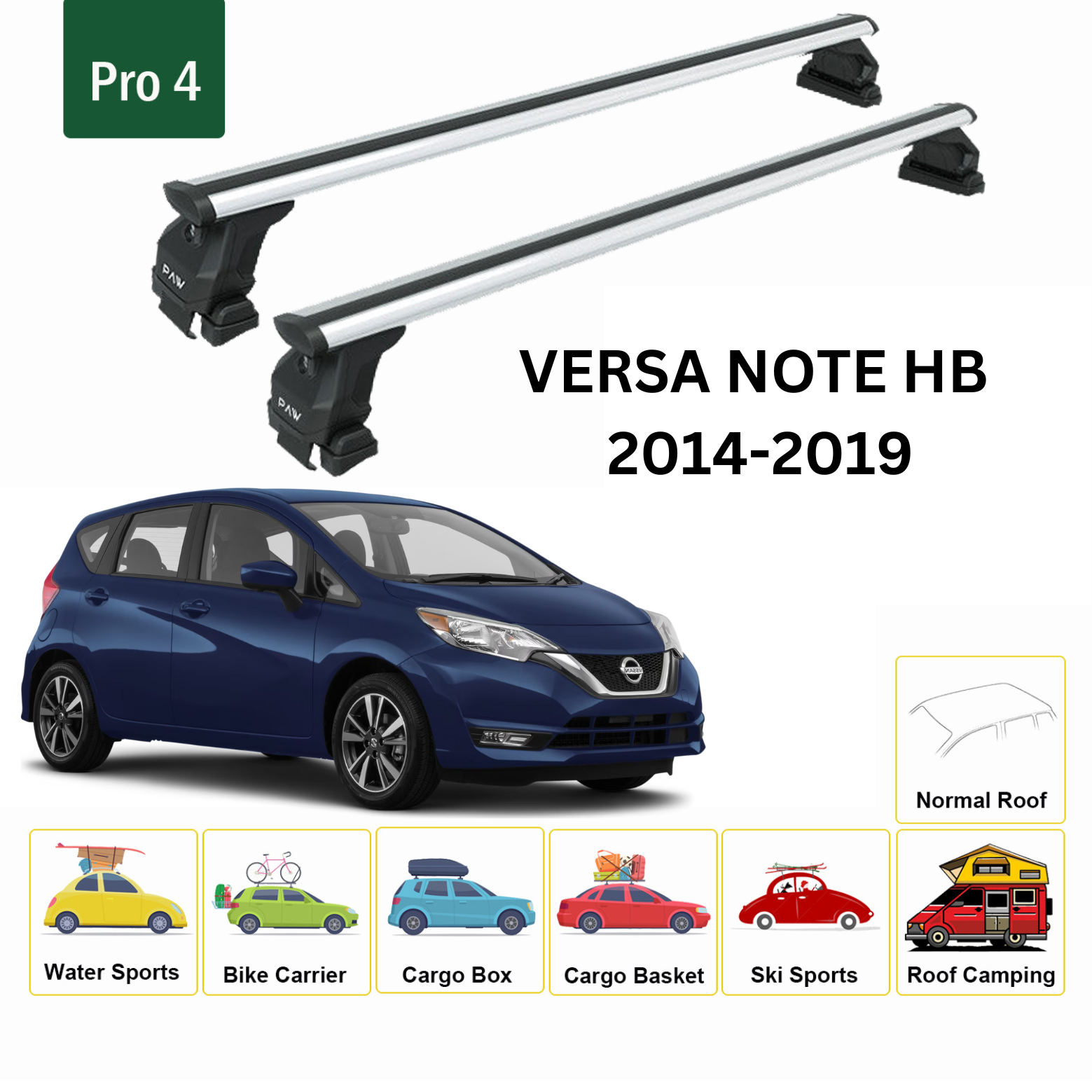 For Nissan Versa Note HB 2014-19 Roof Rack Cross Bars Metal Bracket Normal Roof Alu Silver - 0