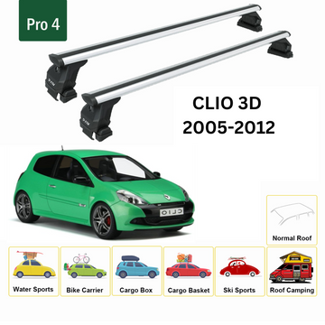 Für Renault Clio 3D 2005–2012 Dachträgersystem, Aluminium-Querstange, Metallhalterung, normales Dach, Silber - 0