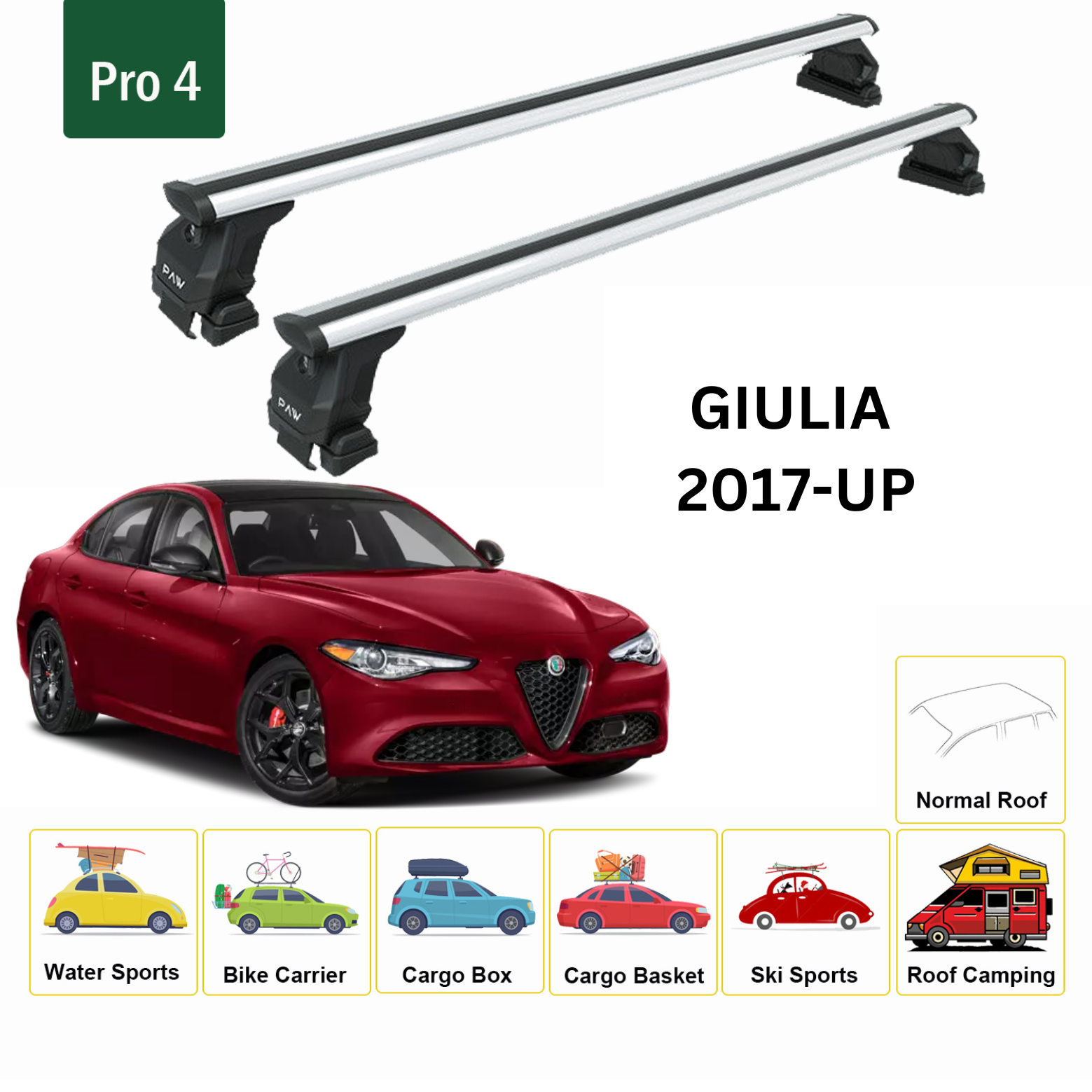 For Alfa Romeo Giulia 2017-Up Roof Rack Cross Bars Metal Bracket Normal Roof Alu Silver