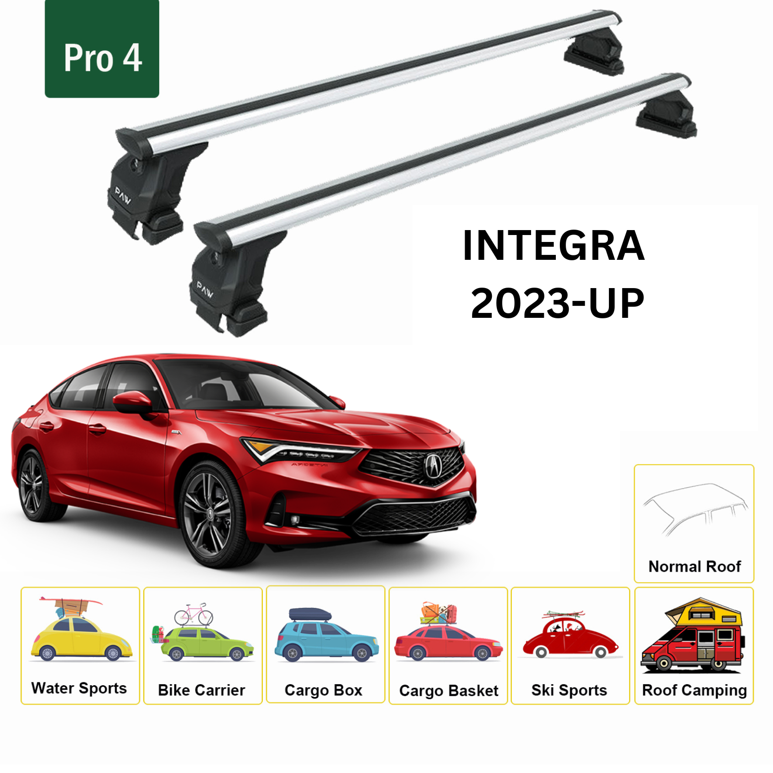 For Acura Integra 2023-Up Roof Rack Cross Bars Metal Bracket Normal Roof Alu Silver - 0