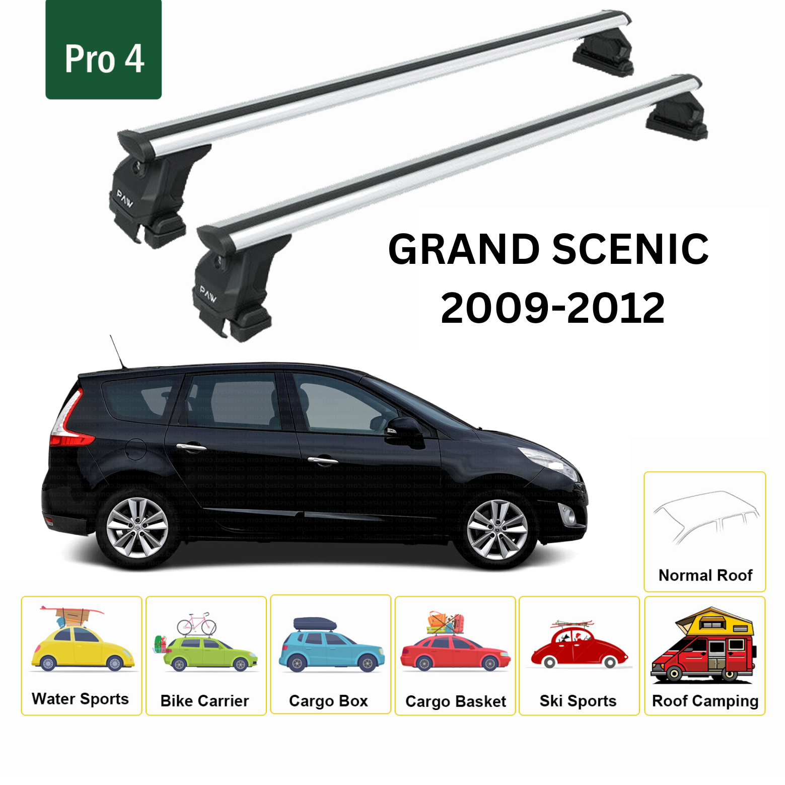 For Renault Grand Scenic 2009-2012 Roof Rack System, Aluminium Cross Bar, Metal Bracket, Normal Roof, Silver - 0