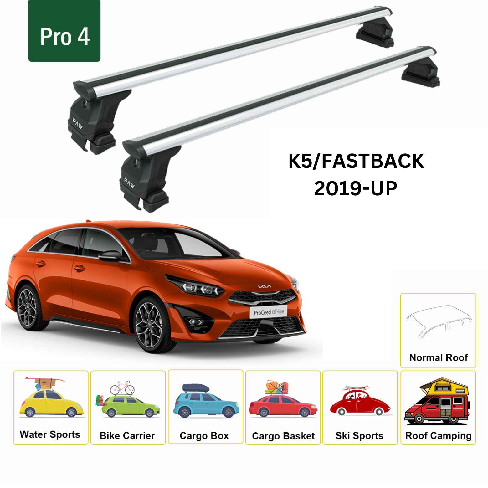 For Kia Proceed 2018-Up Roof Rack Cross Bars Normal Roof Alu Silver - 0