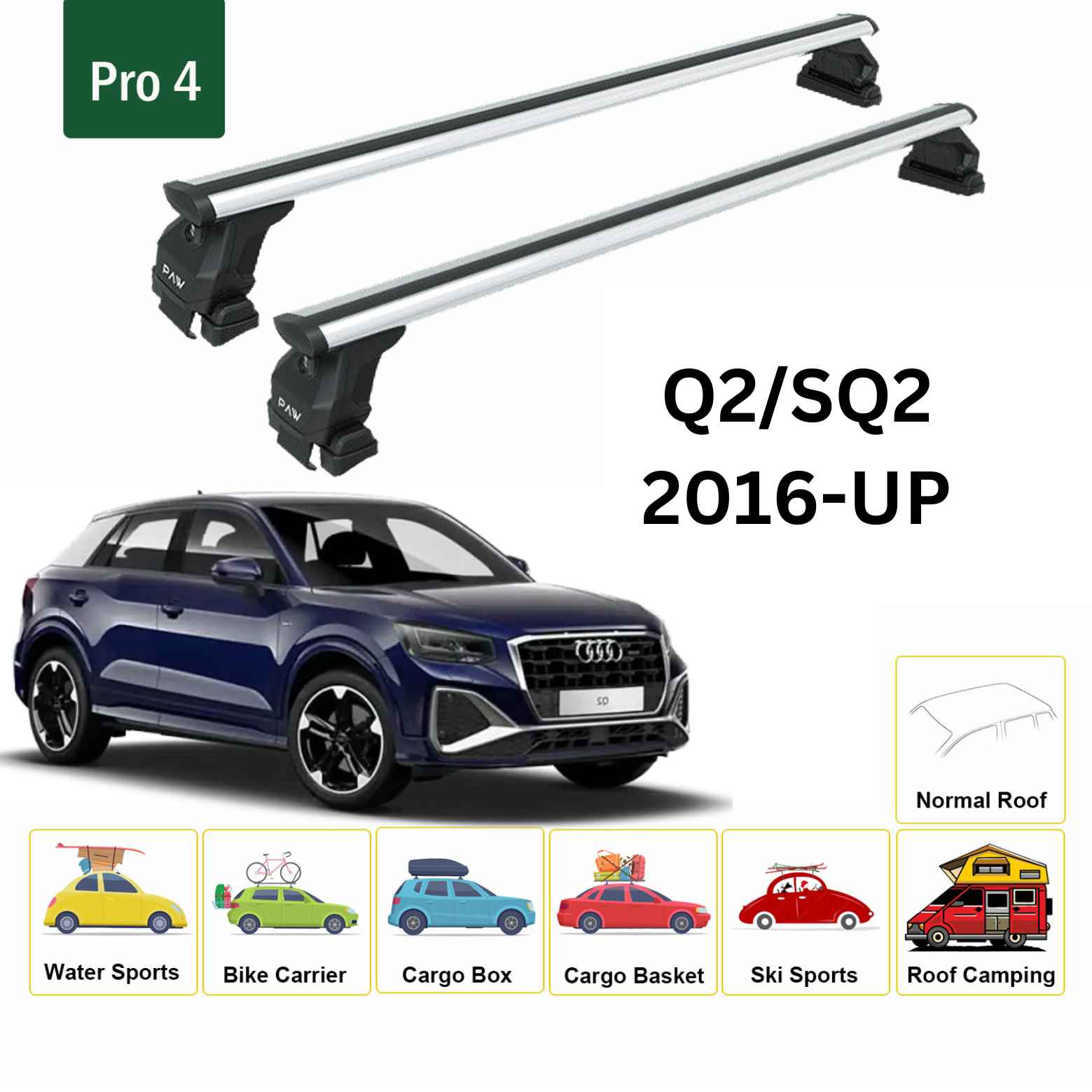 For Audi Q2/SQ2 2016-Up Roof Rack Cross Bars Normal Roof Alu Silver - 0