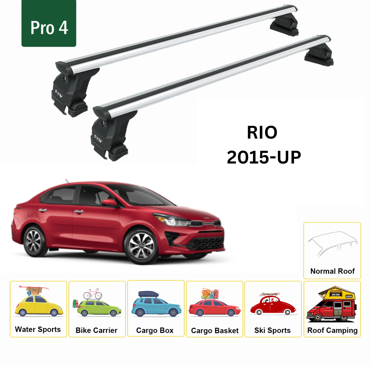 Für Kia Rio 2015-Up Dachträgersystem, Aluminium-Querstange, Metallhalterung, abschließbar, Silber - 0