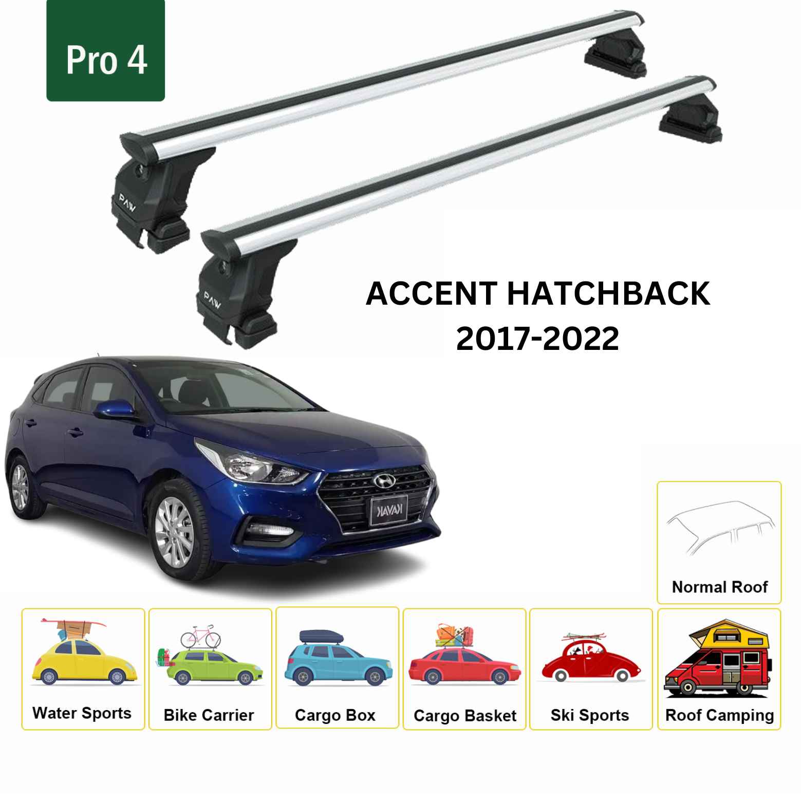For Hyundai Accent HB 2017-22 Roof Rack Cross Bars Normal Roof Alu Silver