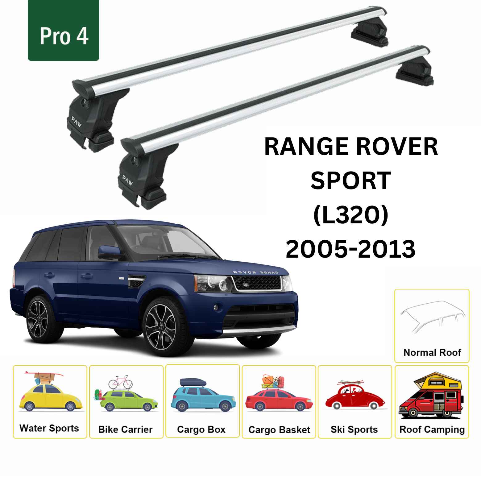 For Land Rover Range Rover Sport (L320) 2005-13 Roof Rack Cross Bars Normal Roof Alu Silver - 0