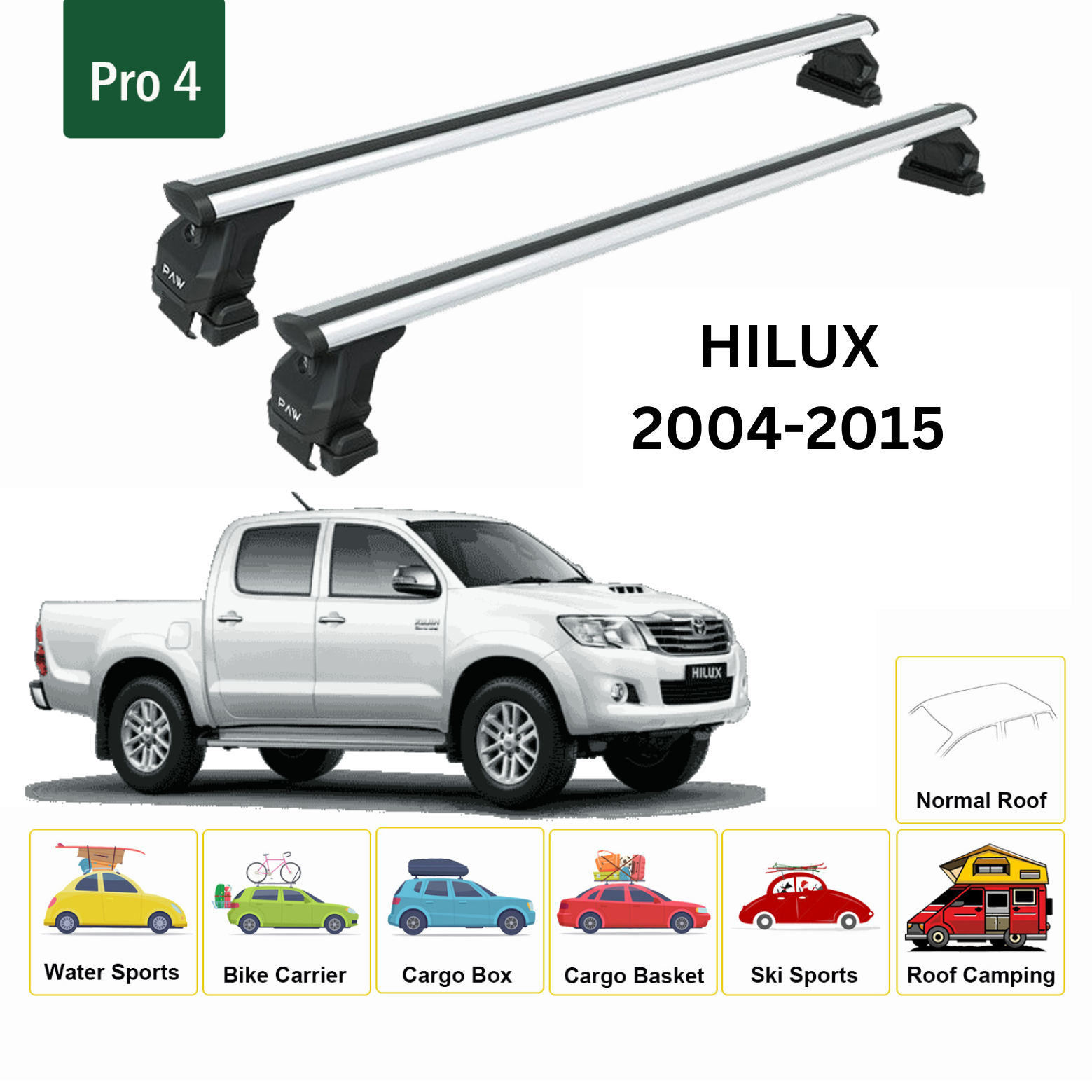 Für Toyota Hilux 2005-15 Dachträger Querträger Metallhalterung Normales Dach Alu Silber - 0
