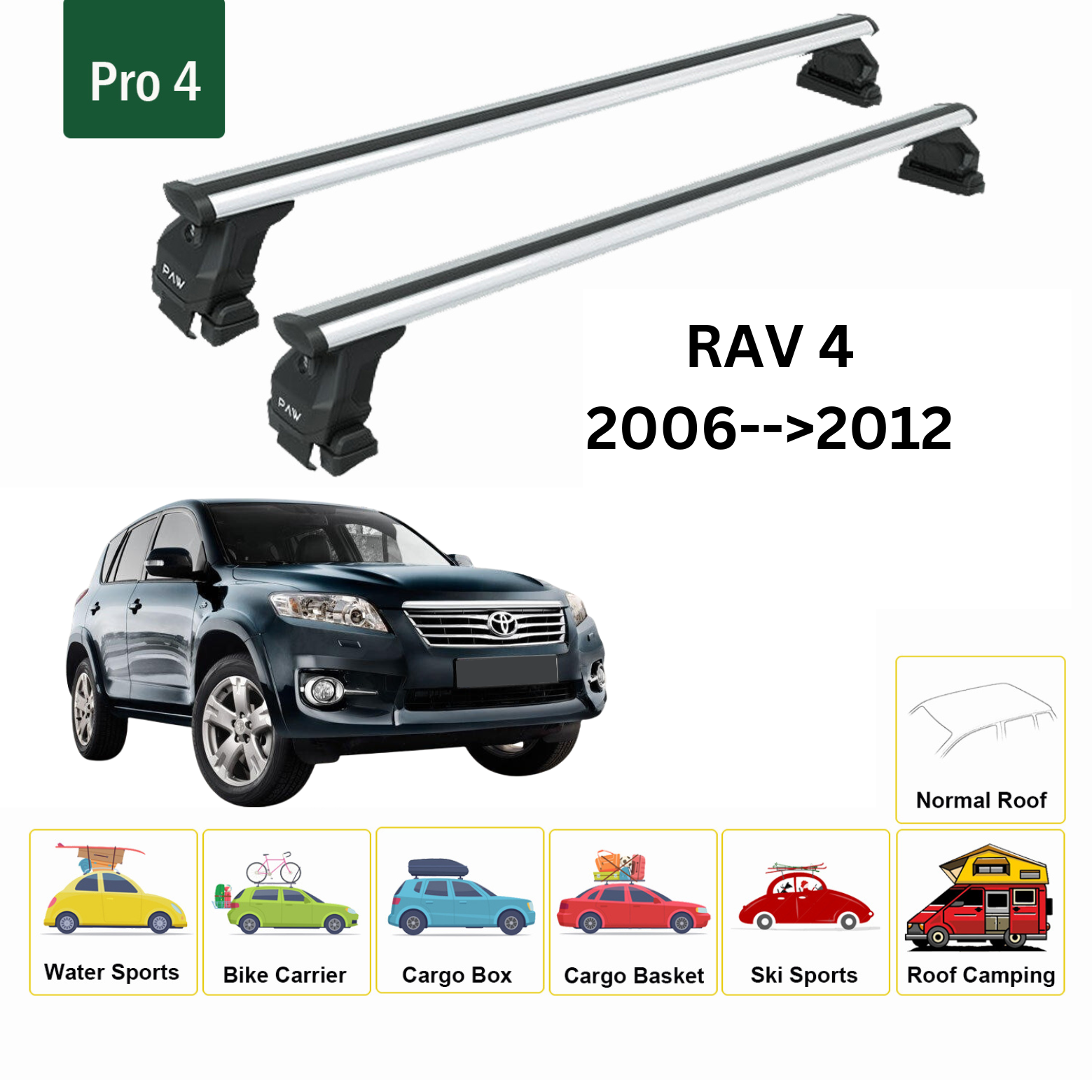 For Toyota Rav 4 2006-12 Roof Rack Cross Bars Metal Bracket Normal Roof Alu Silver