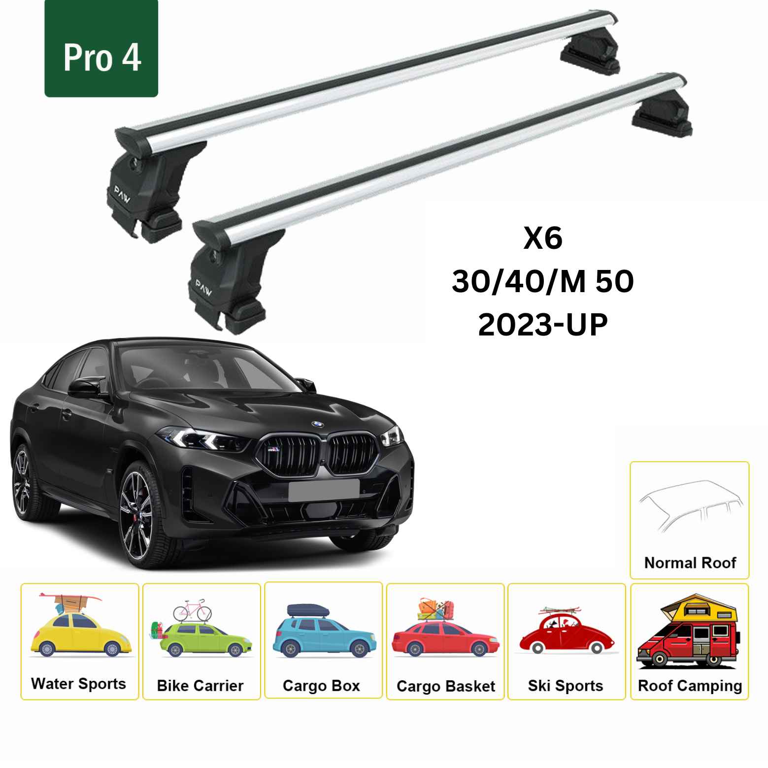 For BMW X6 2023-Up Roof Rack Cross Bars Normal Roof Alu Silver - 0