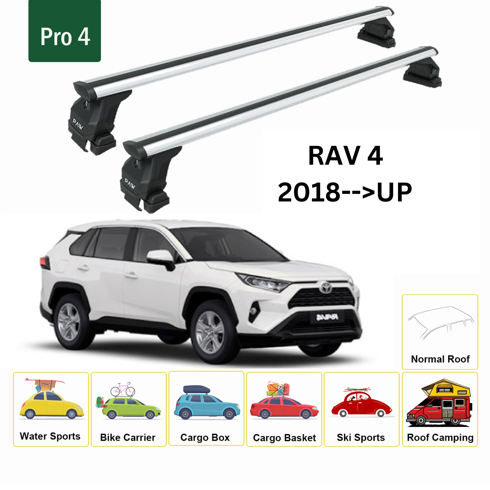 Für Toyota Rav 4 2018-Up Dachträger Querträger Metallhalterung Normales Dach Alu Silber - 0