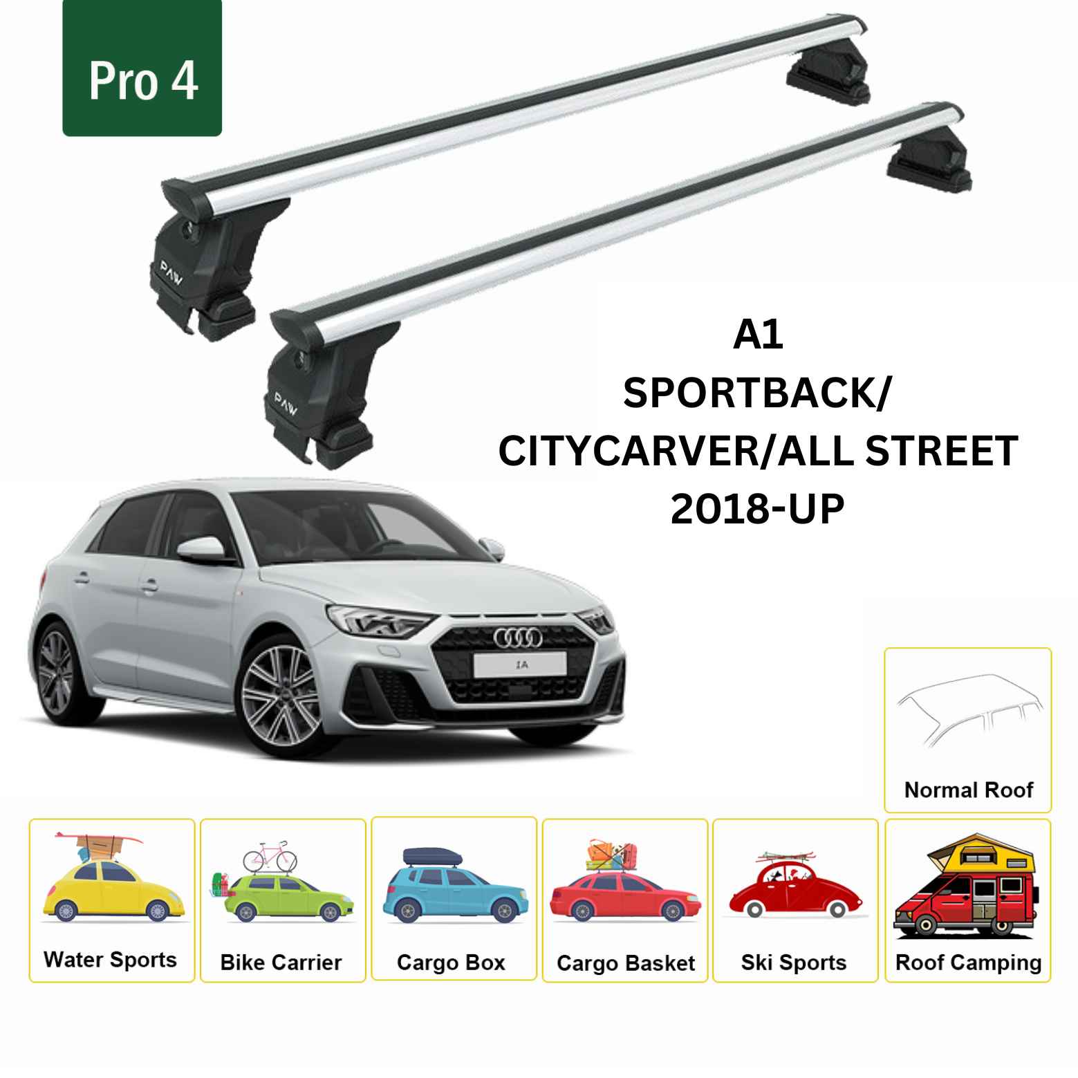 For Audi A1 2018-Up Roof Rack Cross Bars Normal Roof Alu Silver