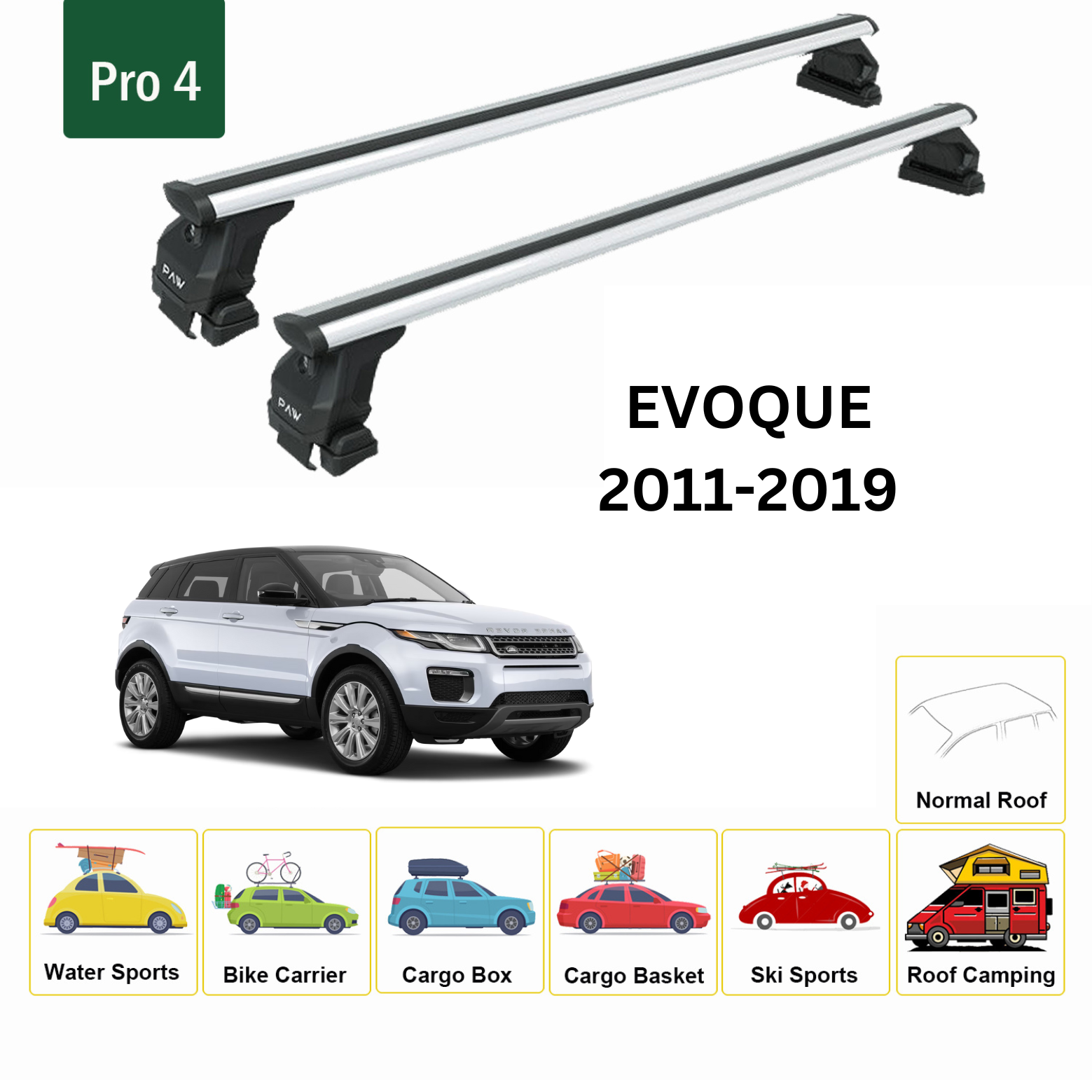For Land Rover Evoque (L538) 2011-19 Roof Rack Cross Bars Normal Roof Alu Silver