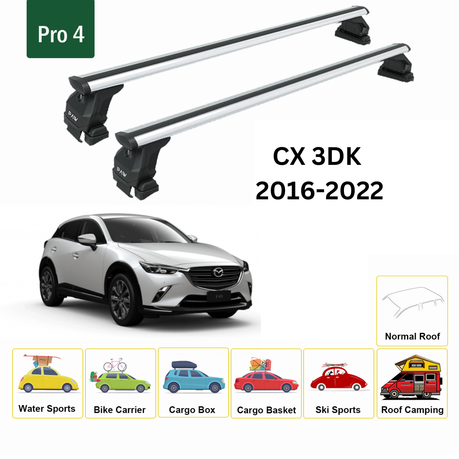 For Mazda CX-3 DK 2016-22 Roof Rack Cross Bars Metal Bracket Normal Roof Alu Black-2