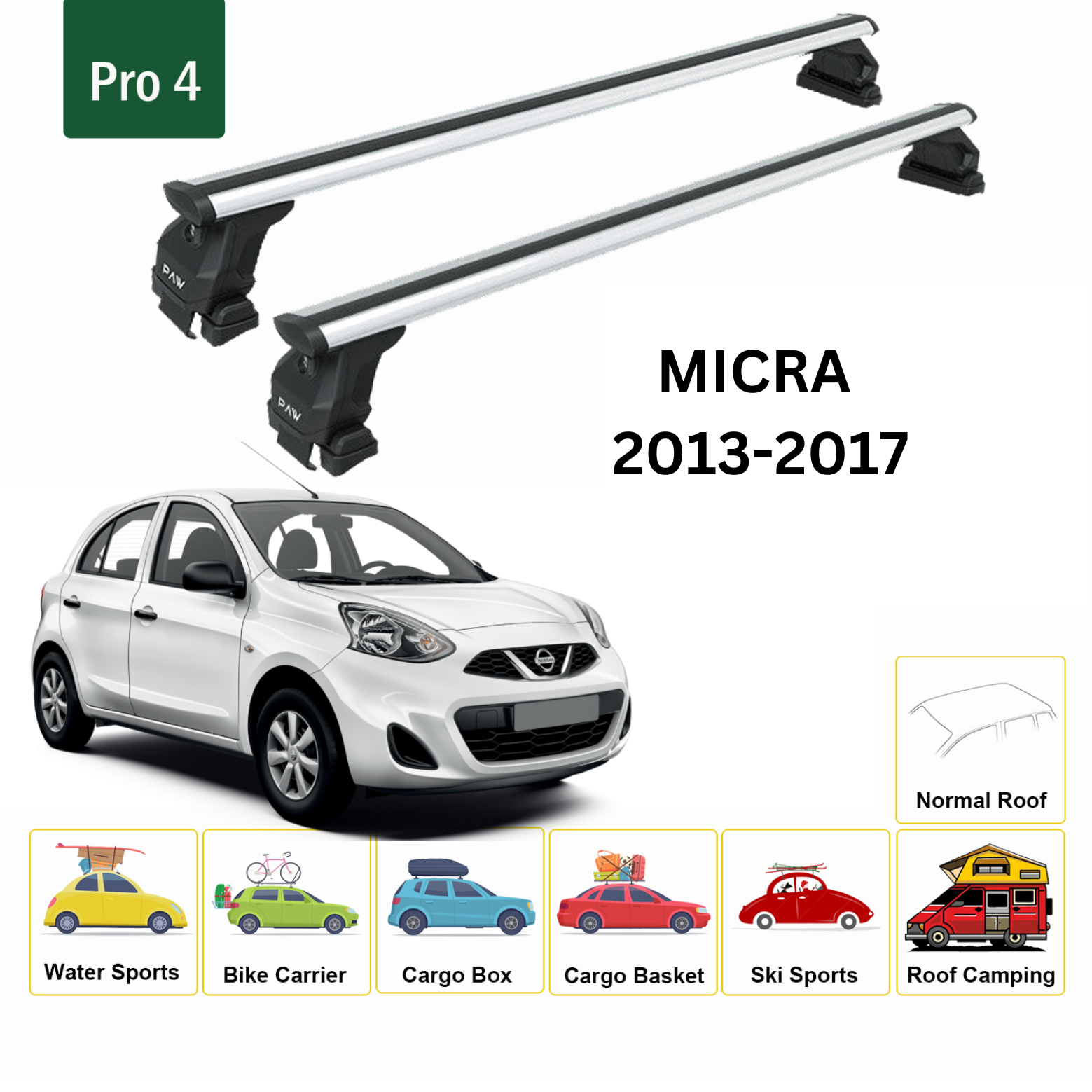 For Nissan Micra K13 Micra K13 Roof Rack Cross Bars Metal Bracket Normal Roof Alu Black - 0