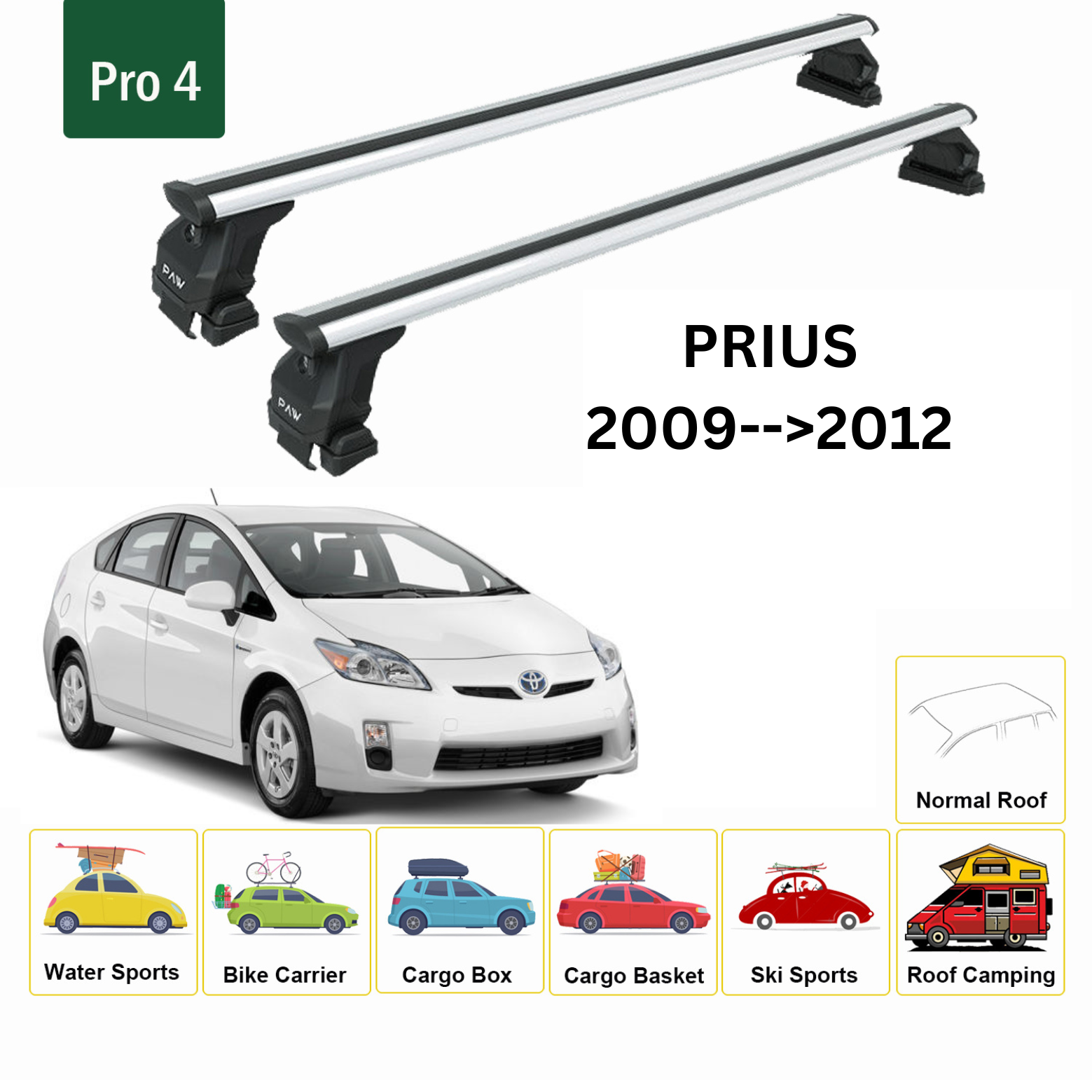 For Toyota Prius 2009-12 Roof Rack Cross Bars Metal Bracket Normal Roof Alu Silver