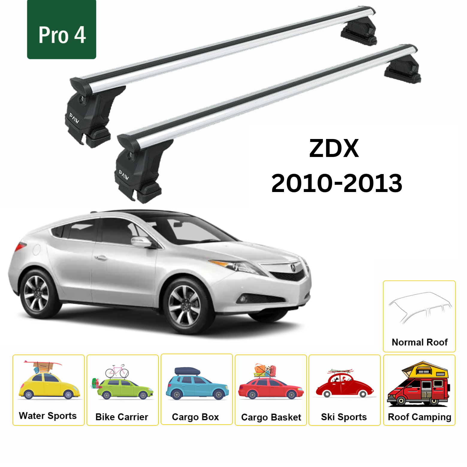 Für Acura ZDX 2010–13 Dachträger, Querträger, Metallhalterung, normales Dach, Alu, Schwarz